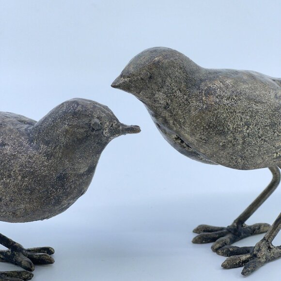 cast iron bird figurine pair with bronze patina rustic - Picture 11 of 11